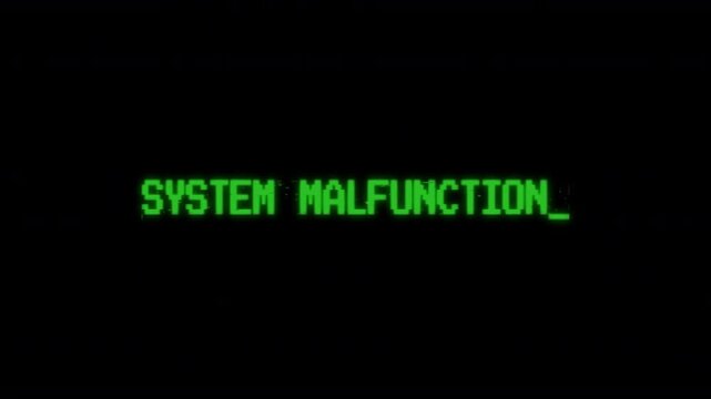 system malfunction text typing computer retro style with rgb split noise effect glitch distortion, flicker background. motion text 4k video with alpha channel