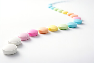 Pastel tablets forming curved line with copy space