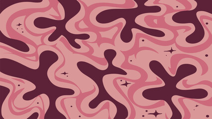 Abstract pink and purple wavy shapes with stars on a marbled background illustration