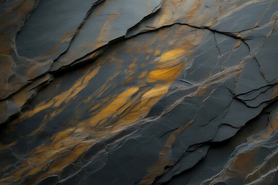 A close up view of a rugged rocky surface with orange and gray marbled patterns