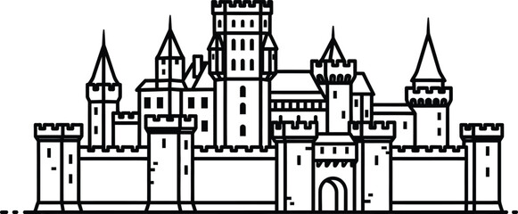 Naklejka premium Medieval castle fortification architectural drawing plan on parchment