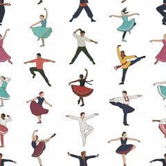 Diverse Ballerinas Dancing in Various Poses. © Warni