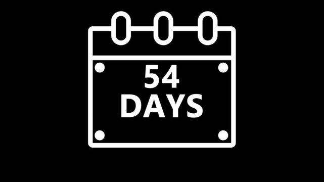 Fifty four days countdown calendar reminder interface dark minimal schedule planning event deadline timer concept modern digital UI animation 4K video