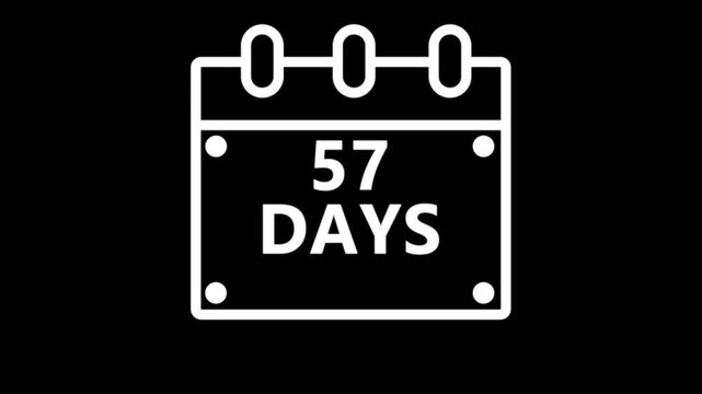 Fifty seven days countdown calendar reminder interface dark minimal schedule planning event deadline timer concept modern digital UI animation 4K video