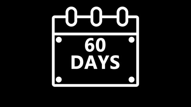 Sixty days countdown calendar reminder interface dark minimal schedule planning event deadline timer concept modern digital UI animation 4K video
