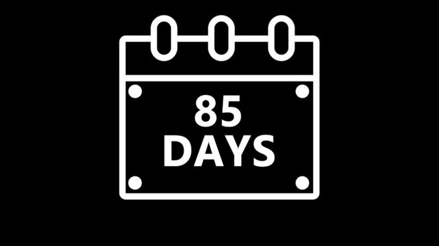 Eighty five days countdown calendar reminder interface dark minimal schedule planning event deadline timer concept modern digital UI animation 4K video
