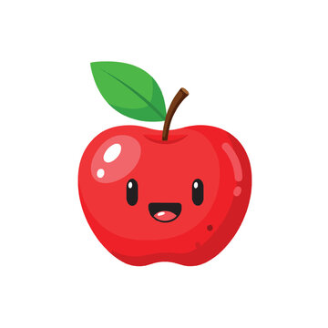 Cute red apple cartoon vector illustration happy fruit mascot.