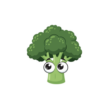Cute broccoli with big eyes cartoon vector illustration mascot.