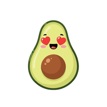 Cute avocado with heart eyes cartoon vector illustration mascot.
