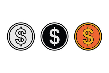Obraz premium Colorful Dollar Coin Icons Set for Financial and Business Concepts