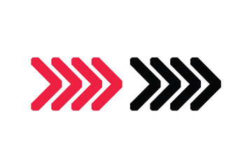 Obraz premium Red and black arrow symbols pointing right on white background