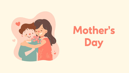 Heartwarming Mother's Day illustration of mother and child embracing.