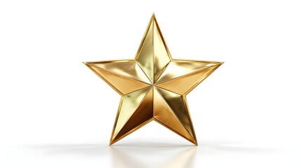 Fototapeta premium Shiny Golden Star Standing Upright on a White Background.