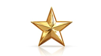 Obraz premium Shiny Golden Star Symbol with Reflection on White Background.