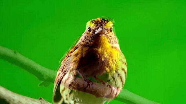 Green Screen yellowhammer emberiza citrinella isolated scene 3 with distortion, overlay, glitch, static noise, scan lines on black background, 4k animated video loop