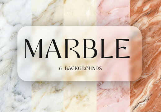 6 Bright Marble Texture Backgrounds. Collection of White, Beige, Orange Red Natural Stone Surface