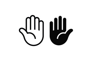 Obraz premium Black and white hand icons, palm facing forward, stop gesture, graphic design elements