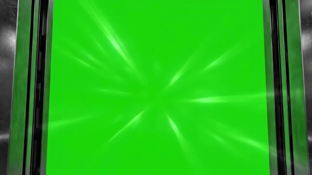 Green Screen open elevator door on background scene 2 with distortion, overlay, glitch, static noise, scan lines black background, 4k animated video loop
