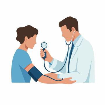 Doctor examining patient with stethoscope in medical checkup scene vector illustration