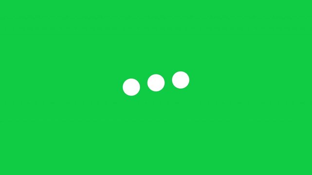 Three Dots Loading Loop Animation - White Pulsing Buffering Icon Isolated On Green Background
