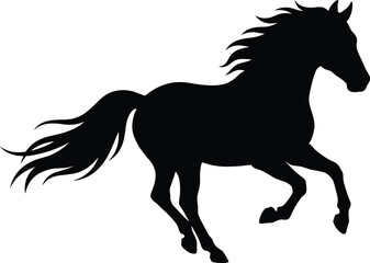 Running horse silhouette with flowing mane and tail, wild stallion galloping power and freedom animal illustration concept design © MdNurAlam