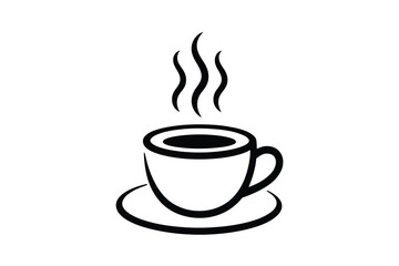 Obraz premium Simple Black Line Art Coffee Cup with Steam Rising on White Background Illustration