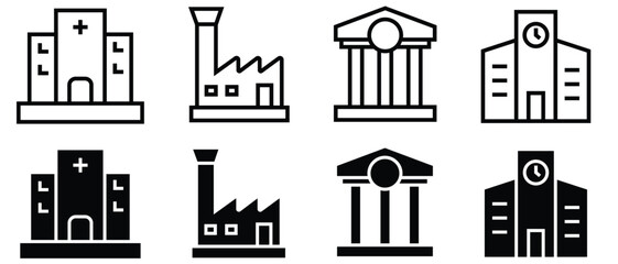 Obraz premium Buildings line and solid icons set