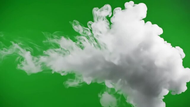 Green Screen moving white smoke or fog effect on background atmospheric in slow motion seamless looping for visual effects 4k video footage scene 2 with distortion, overlay, glitch, static noise, scan