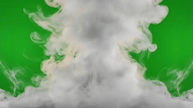 Green Screen moving white smoke or fog effect on background atmospheric in slow motion seamless looping for visual effects 4k video footage scene 1 with distortion, overlay, glitch, static noise, scan