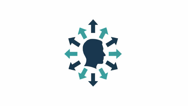 Human Head Silhouette with Surrounding Arrows.