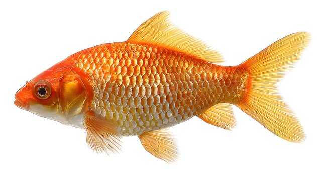 Vibrant Goldfish Swimming Gracefully Against a Pristine White Background.