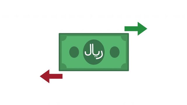 Saudi riyal currency bill with an arrow each direction. Financial growth concept suitable for presentations, articles
