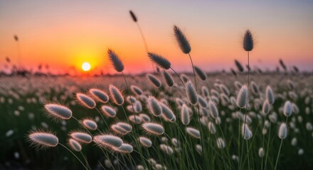 Naklejka premium Serene Field of Cattails at Sunset.