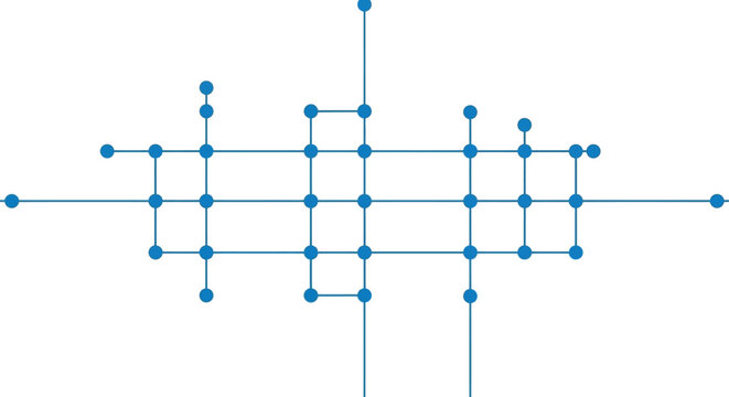 Abstract network of interconnected nodes and lines on a white background