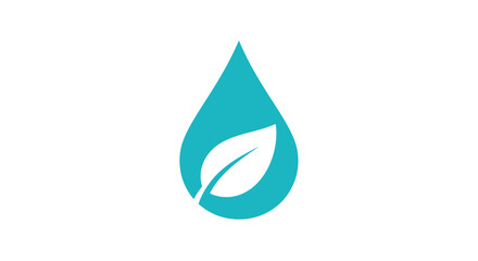 Fototapeta premium A teal droplet shape containing a white leaf symbolizing nature