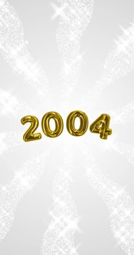2004 number - 3D Golden foil balloon floating on spiral gray glitter background