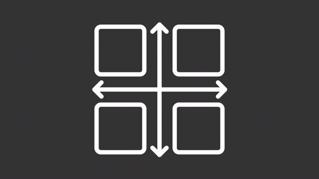A white outline of four squares arranged in a 2x2 grid with arrows indicating expansion and contraction.