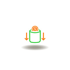 Obraz premium Vector illustration of cash coin is dropped into jar. Symbol of deposit.