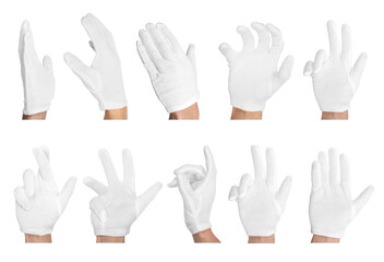 Fototapeta premium Hands in cloth glove isolated on white, set