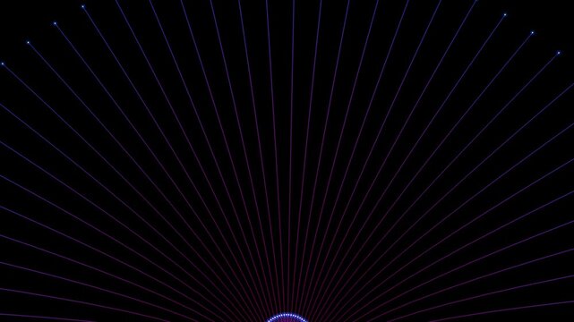 An upward-radiating fan of thin purple and blue lines originating from the bottom center. Bright blue nodes sit at the tips of the lines, which move rhythmically like a digital pulse or a radar sweep.