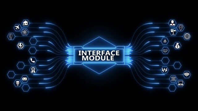 Enterprise analytics dashboard powered by Interface Module system with secure integration monitoring and advanced digital platform technology concept 4K animation video