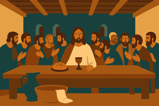 Maundy Thursday Upper Room with Last Supper Table and Foot Washing Preparation