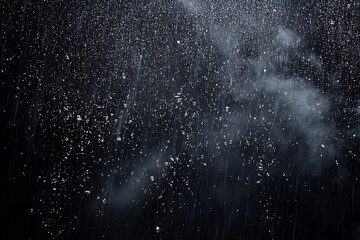 A dark background with water droplets and mist creating a dramatic atmosphere