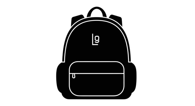 Black backpack with white outline details.