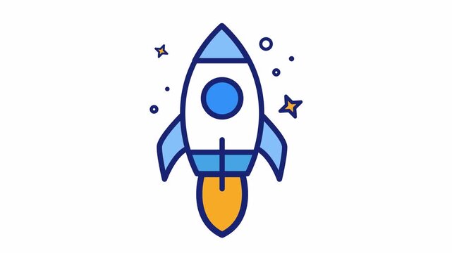 Animated Rocket Launch Icon Loop with Alpha Channel. Features a transparent alpha channel background, ideal for startup, technology, and business growth video overlays.