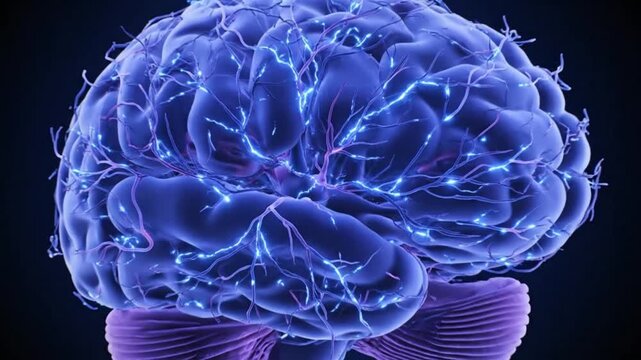 3D Animation of Neural Activity in the Human Brain Zooming Out From Microscopic Neurons to a Full Anatomical View Showing Electrical Pulses