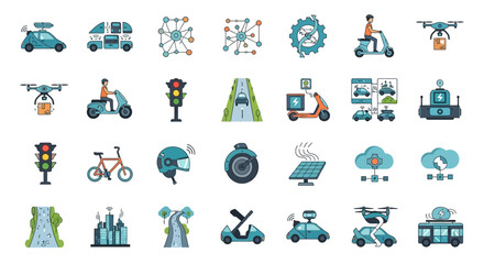 Collection of various transportation icons.