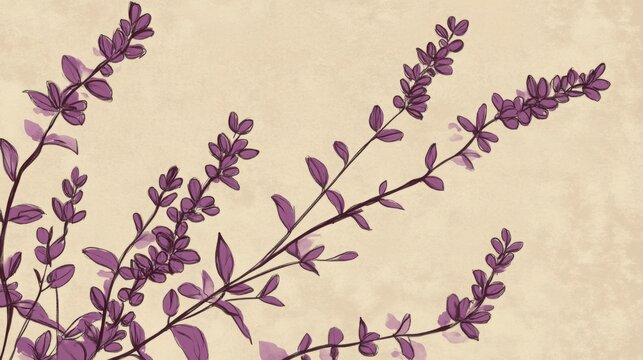 Elegant purple lavender botanical illustration with a soft, textured, cream-colored background