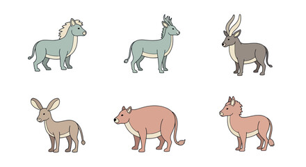 Fototapeta premium Cartoon African animals collection with kudu, aardvark, warthog, and other wildlife illustrations for kids and educational projects