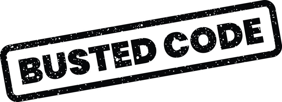 Distressed rubber stamp vector with BUSTED CODE text, conveying a software error or programming failure